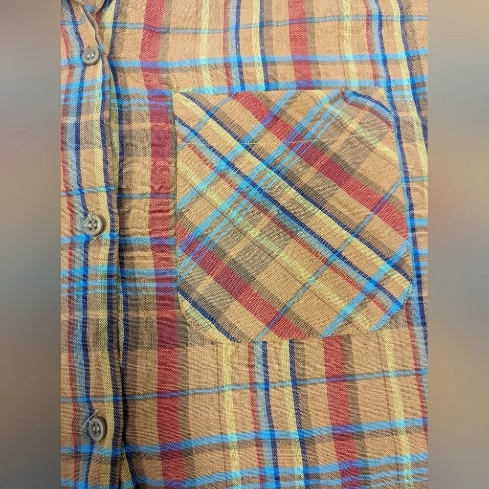 Didier Hagler vintage Madras plaid sleeveless button down shirt size 42 - Picture 6 of 11